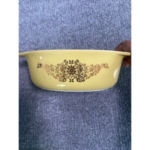 Vintage 60s Pyrex Casserole Dish 043 Golden Garland 1.5 Qt Yellow Gold